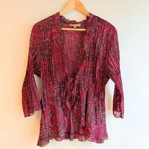 Notations Woman Paisley Sheer Tie-Front Crinkle Blouse 1X